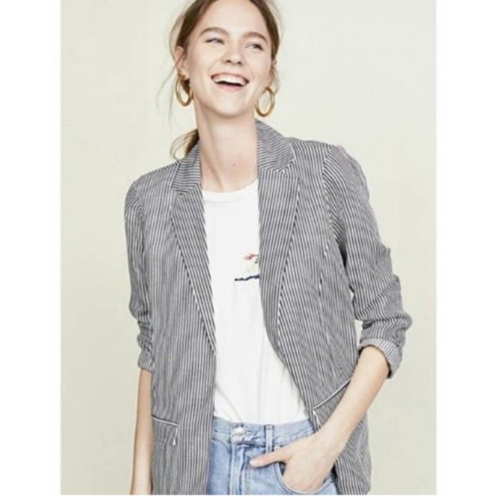 Cupcakes and Cashmere Linen Blend Boyfriend Blazer Dove Striped Oversized Medium